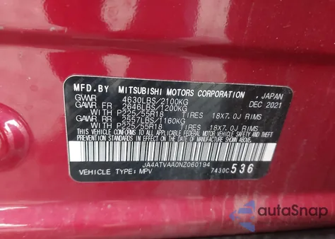 2022 Mitsubishi Eclipse Cross Le S-Awc from USA, damaged, VIN JA4ATVAA0NZ060194